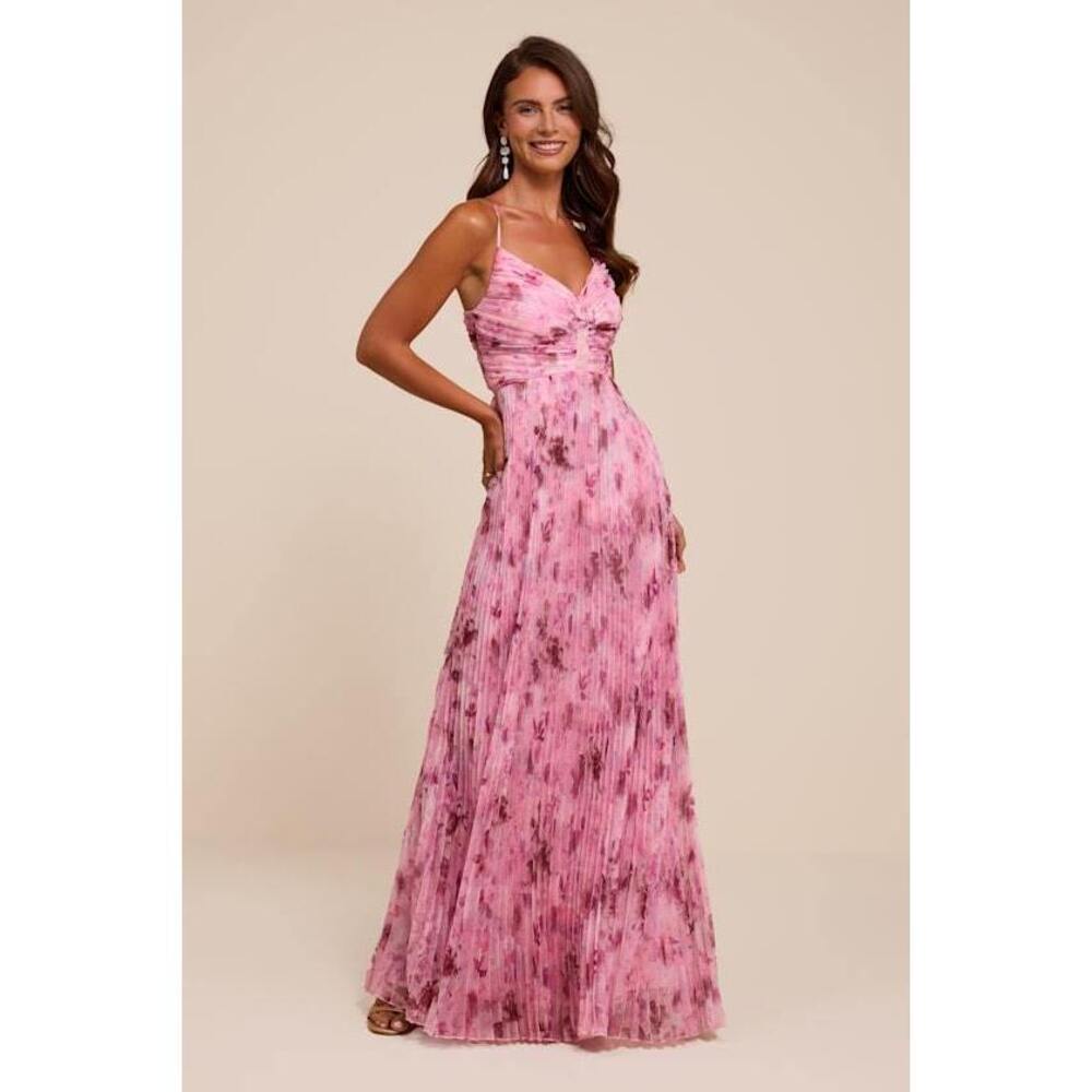 Lulus Whitley Light Pink Floral Pleated Sleeveless Maxi Dress - Size M